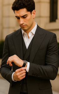 Mens Big and Tall Size Suits - Plus Size Mens Solid Black Suit - Peak Lapel Ticket Pocket