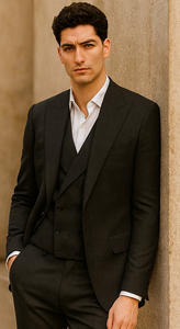 Mens Big and Tall Size Suits - Plus Size Mens Solid Black Suit - Peak Lapel Ticket Pocket