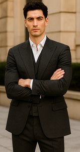 Mens Big and Tall Size Suits - Plus Size Mens Solid Black Suit - Peak Lapel Ticket Pocket