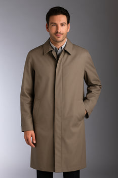 Men's Dress Coat  Classic Poplin Raincoat-Trench Coat Taupe - Image 5