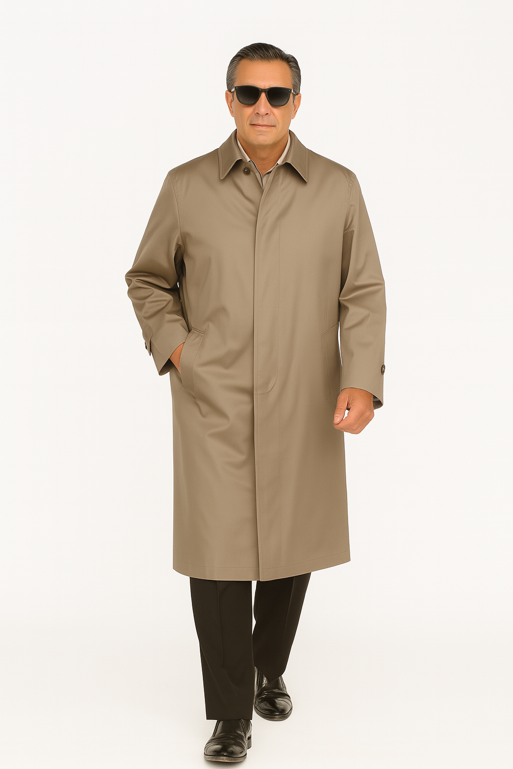 Men's Dress Coat  Classic Poplin Raincoat-Trench Coat Taupe - Image 2