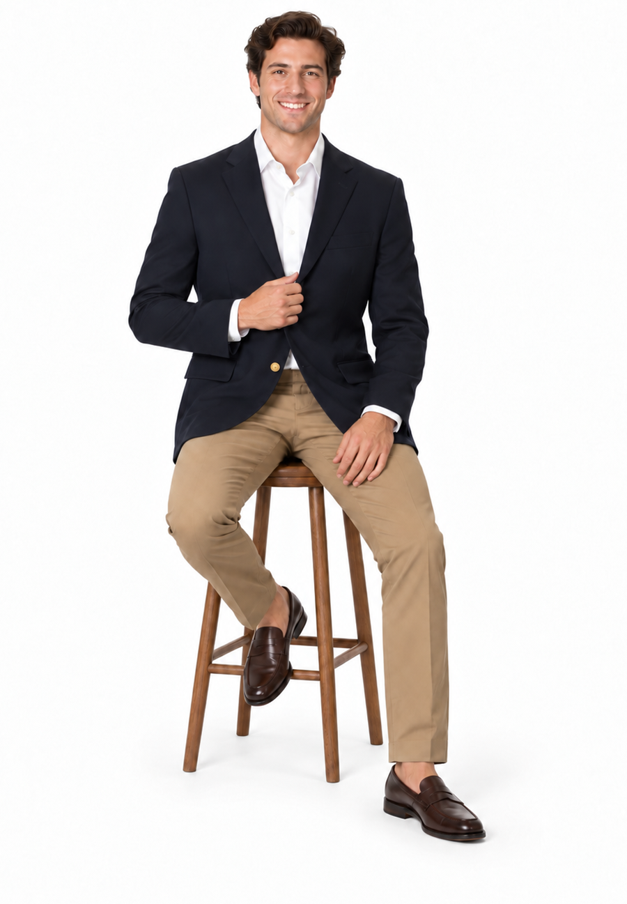 Men's Big & Tall Long Gabardine Blazer Navy Cheap Priced Sport coats - Large Sport Jacket