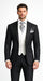 Men'S Black 2 Buttons Chalk Bold Stripe ~ Pinstripe Double Breasted Shawl Collar 1920'S 30'S Fashion Vintage Pattern No Vest Included Suit