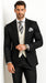Men'S Black 2 Buttons Chalk Bold Stripe ~ Pinstripe Double Breasted Shawl Collar 1920'S 30'S Fashion Vintage Pattern No Vest Included Suit