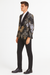 Men’s Black and Gold and Silver Floral Jacquard Blazer with Satin Shawl Lapel Tuxedo Suit With Black Pants with Bowtie
