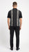 Mens Black and Gray Pattern Walking Suit Set – Short Sleeve Knit Shirt and Pants Casual Outfit for Summer, Travel and Everyday Wear