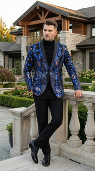 Mens Black and Royal and Gold and Navy Blue Sequin Tuxedo Suit Set – Luxury Prom Wedding Tuxedo with Sequin Jacket