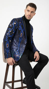 Mens Black and Royal and Gold and Navy Blue Sequin Tuxedo Suit Set L MensUSA Mens Black and Royal and Gold and Navy Blue Sequin Tuxedo Suit Set L MensUSA