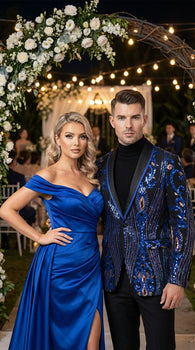 Mens Black and Royal and Gold and Navy Blue Sequin Tuxedo Suit Set – Luxury Prom Wedding Tuxedo with Sequin Jacket