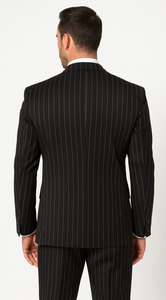Men'S Black And White Gangster Bold PinStripe Vested 3 Piece Fashion Suit