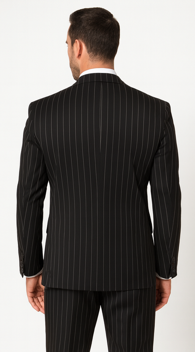 Men'S Black And White Gangster Bold PinStripe Vested 3 Piece Fashion Suit