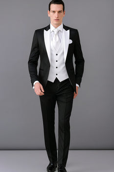Men's Black and White  Lapel Peak Lapel Vested 3 Piece 1 Button Tuxedo With White Lapel Suit with white vest or black vest - Image 7