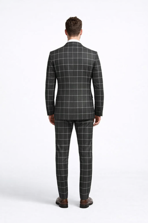Men's Black and White Pattern Plaid ~ Windowpane Men's Double Breasted Suits Jacket Blazer ~ Sport Coat - Image 2