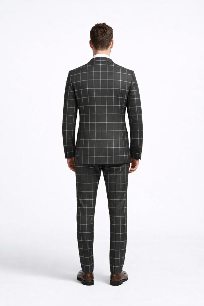 Men's Black and White Pattern Plaid ~ Windowpane Men's Double Breasted Suits Jacket Blazer ~ Sport Coat - Image 2