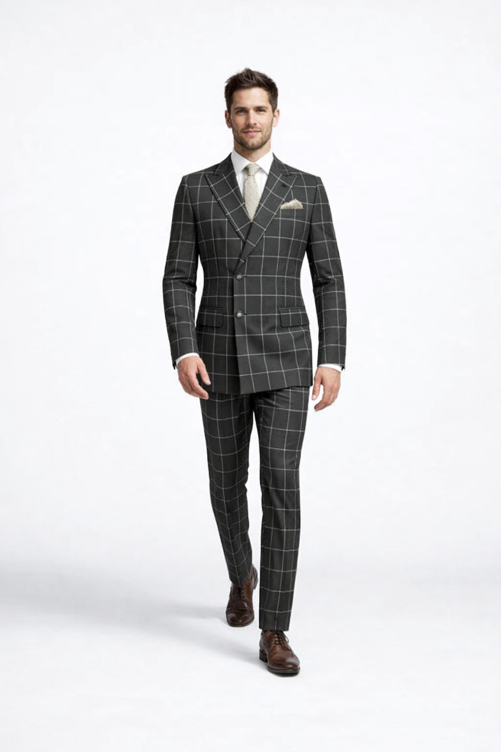 Men's Black and White Pattern Plaid ~ Windowpane Men's Double Breasted Suits Jacket Blazer ~ Sport Coat - Image 3