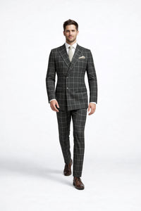Men's Black and White Pattern Plaid ~ Windowpane Men's Double Breasted Suits Jacket Blazer ~ Sport Coat