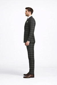 Men's Black and White Pattern Plaid ~ Windowpane Men's Double Breasted Suits Jacket Blazer ~ Sport Coat