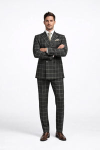 Men's Black and White Pattern Plaid ~ Windowpane Men's Double Breasted Suits Jacket Blazer ~ Sport Coat