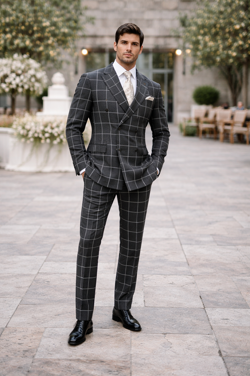 Men's Black and White Pattern Plaid ~ Windowpane Men's Double Breasted Suits Jacket Blazer ~ Sport Coat - Image 7