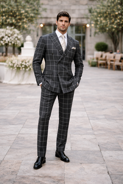 Men's Black and White Pattern Plaid ~ Windowpane Men's Double Breasted Suits Jacket Blazer ~ Sport Coat - Image 7