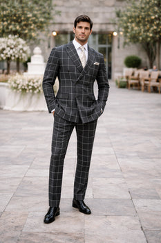 Men's Black and White Pattern Plaid ~ Windowpane Men's Double Breasted Suits Jacket Blazer ~ Sport Coat - Image 7
