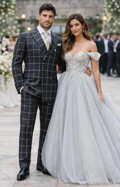 Men's Black and White Pattern Plaid ~ Windowpane Men's Double Breasted Suits Jacket Blazer ~ Sport Coat - Image 8