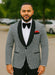 Mens Black And White Tuxedo Houndstooth Prom Suits - Groom Tuxedo