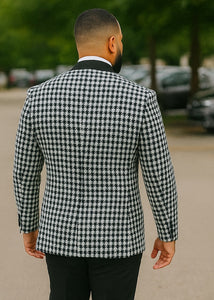 Mens Black And White Tuxedo Houndstooth Prom Suits - Groom Tuxedo
