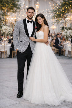 Mens Black And White Tuxedo Houndstooth Prom Suits - Groom Tuxedo - Image 8