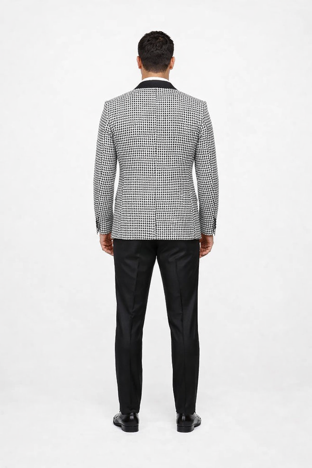 Mens Black And White Tuxedo Houndstooth Prom Suits - Groom Tuxedo - Image 4