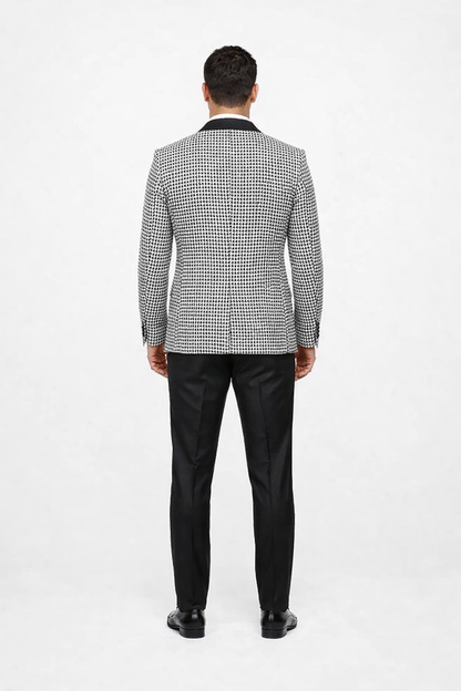 Mens Black And White Tuxedo Houndstooth Prom Suits - Groom Tuxedo - Image 4
