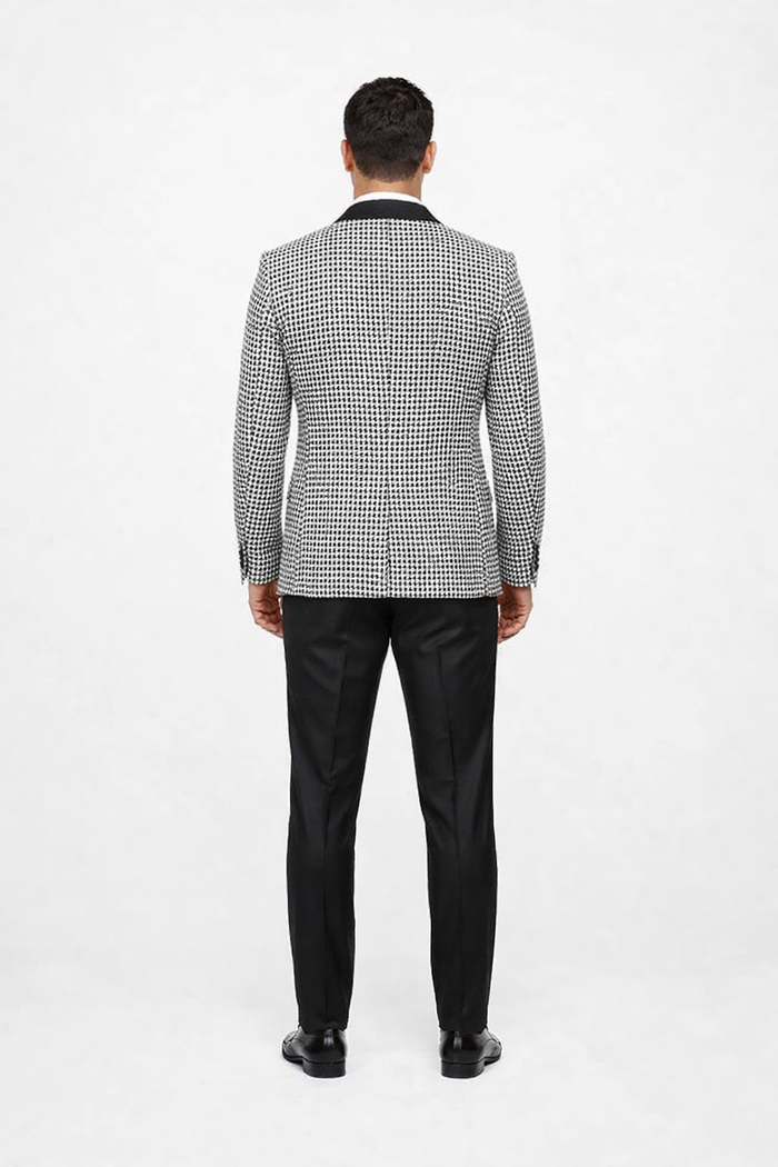 Mens Black And White Tuxedo Houndstooth Prom Suits - Groom Tuxedo - Image 4