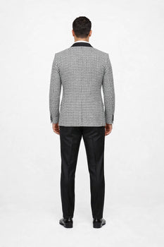 Mens Black And White Tuxedo Houndstooth Prom Suits - Groom Tuxedo - Image 4