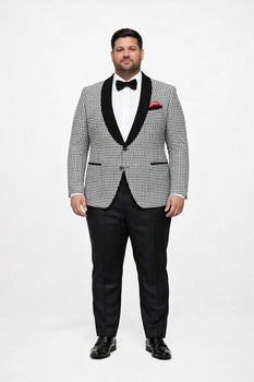 Mens Black And White Tuxedo Houndstooth Prom Suits - Groom Tuxedo - Image 6