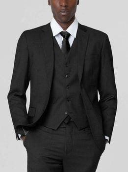 Mens Black Birdseye Three Piece Suit – Modern 2-Button Suit