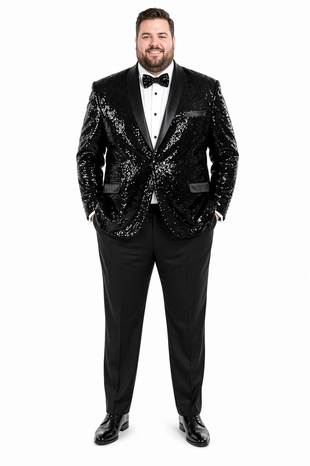 Sequin Blazer Mens Black Regular Fit Sequined 2 Buttons Shawl Lapel Blazer Matching Bow Tie