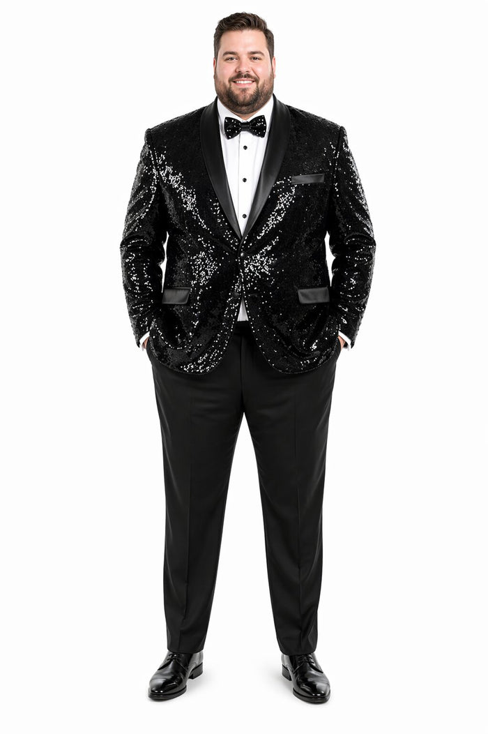 Sequin Blazer Mens Black Regular Fit Sequined 2 Buttons Shawl Lapel Blazer Matching Bow Tie