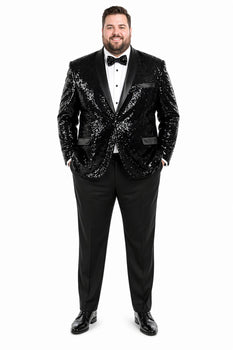 Sequin Blazer Mens Black Regular Fit Sequined 2 Buttons Shawl Lapel Blazer Matching Bow Tie