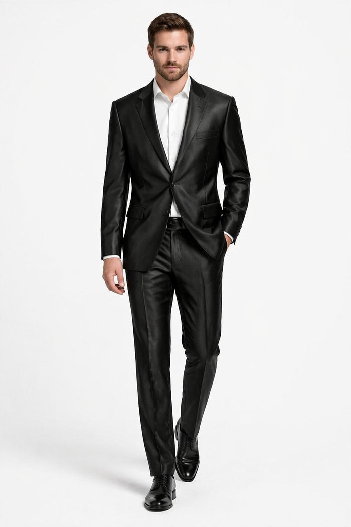 Men'S Shiny Black 2-Button Men'S Sharkskin Suit