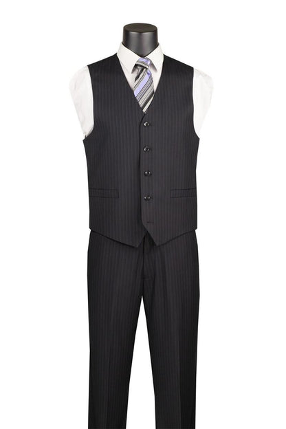 Harlem Nights Suits for Men - Mens Black Fine Pinstripe Suit 3 Piece Business Fit Vinci V2RS-7