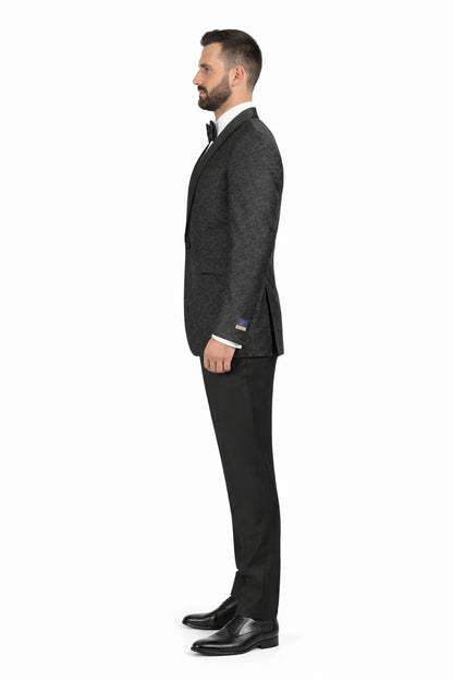 Men's Black Super 150's Viscose Blend 1 Button Tuxedo Floral Pattern  Dinner Jacket - Image 3
