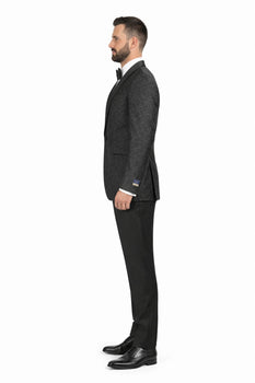 Men's Black Super 150's Viscose Blend 1 Button Tuxedo Floral Pattern  Dinner Jacket - Image 3