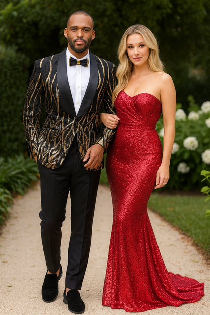EJ Samuel Black & Gold Sequin Shawl Lapel Tuxedo Jacket - Image 7