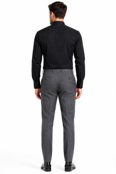 Solid Banded French Cuff Dress Mandarin Collarless Preacher Round Style Black Men's Dress Shirt