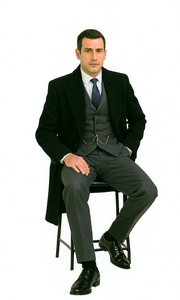 Men's Black Full-length Sleeves Buttoned Closure Peaky Blinders Suit - Peaky Blinders Outfit + Overcoat + Hat (Peaky Blinders Custome)