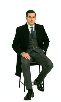 Men's Black Full-length Sleeves Buttoned Closure Peaky Blinders Suit - Peaky Blinders Outfit + Overcoat + Hat (Peaky Blinders Custome) - Image 3