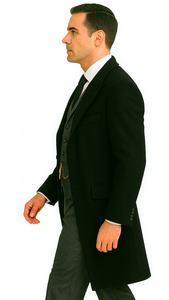 Men's Black Full-length Sleeves Buttoned Closure Peaky Blinders Suit - Peaky Blinders Outfit + Overcoat + Hat (Peaky Blinders Custome)