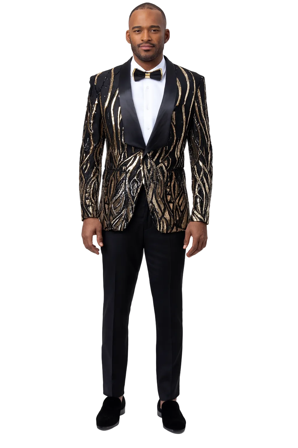 EJ Samuel Black & Gold Sequin Shawl Lapel Tuxedo Jacket