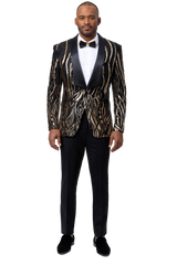EJ Samuel Black & Gold Sequin Shawl Lapel Tuxedo Jacket
