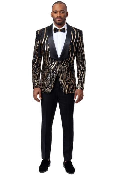 EJ Samuel Black & Gold Sequin Shawl Lapel Tuxedo Jacket
